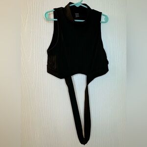 SHEIN black ribbed‎ sleeveless crop top belly strap women’s XS